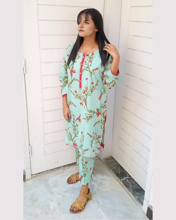 Mint Green Floral Printed 2-Piece Lawn Suit