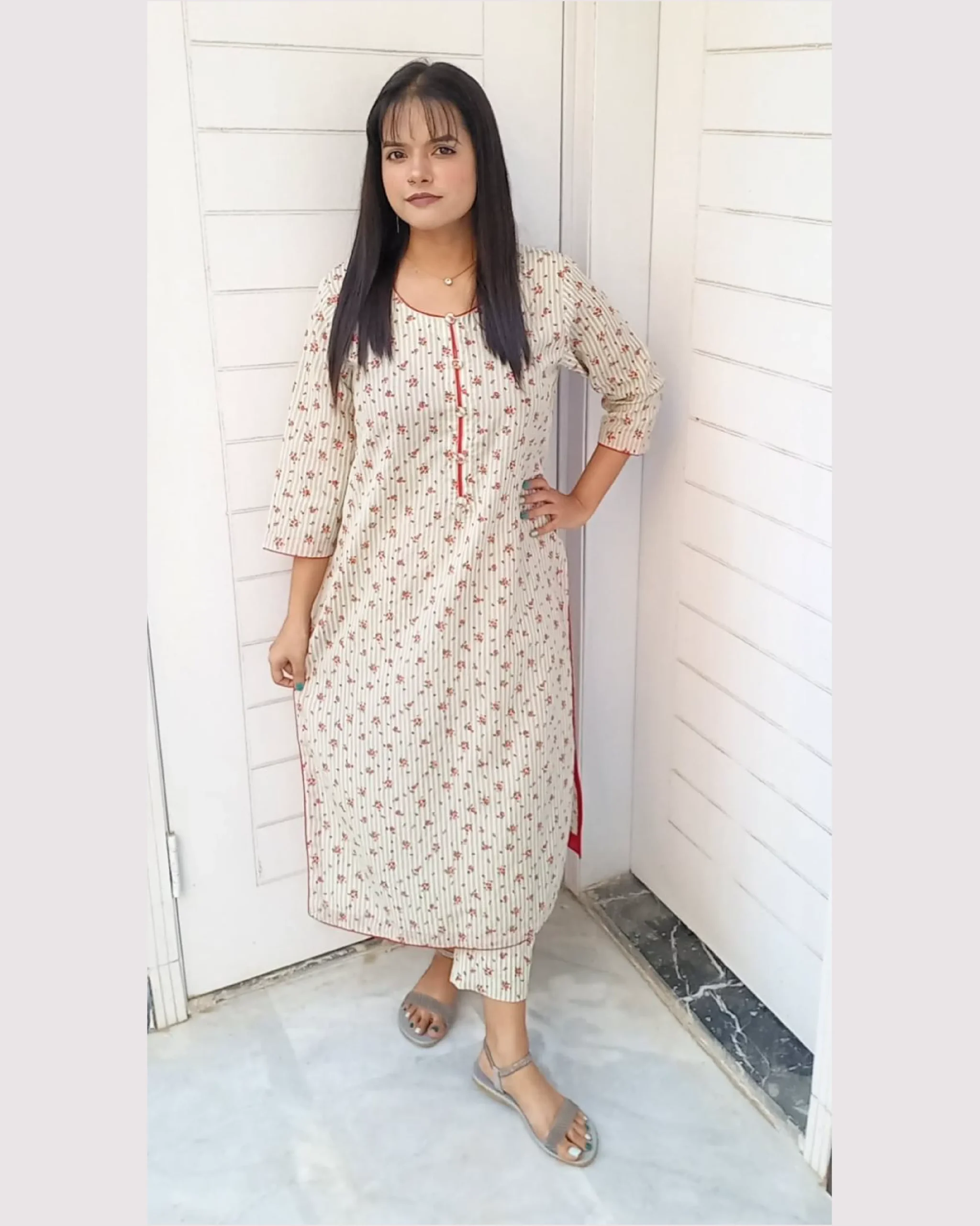Cream Floral Striped Printed 2 Piece Lawn Suit For Women Elegant Cream Floral Striped Printed 2 Piece Lawn Suit For Women