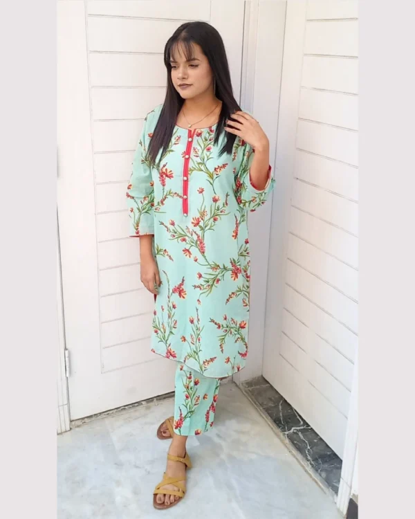 Mint Green Floral Printed 2-Piece Lawn Suit