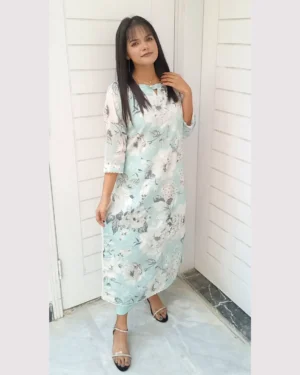 Pastel Blue Floral Printed 2 Piece Lawn Set For Women Elegant Chikankari Dresses For Women In Pakistan