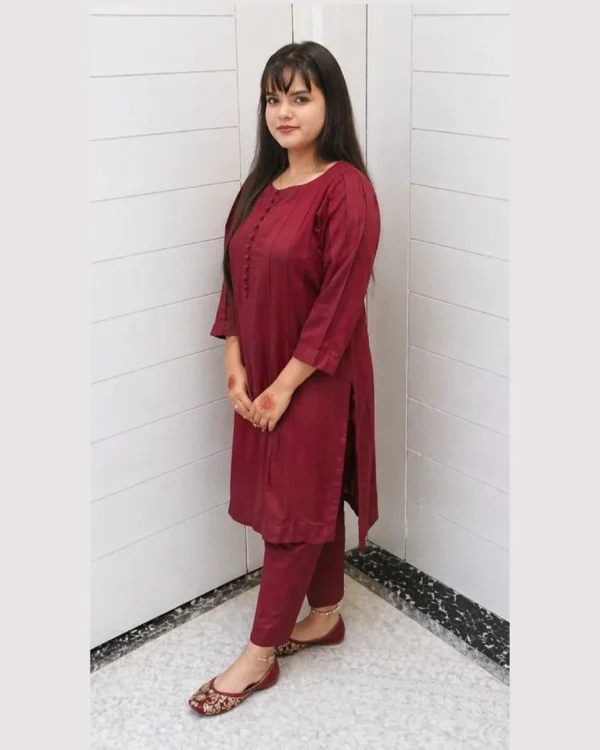 Maroon Minimal Festive Suit In Soft Viscose Fabric Elegant Maroon Minimal Festive Suit In Soft Viscose Fabric