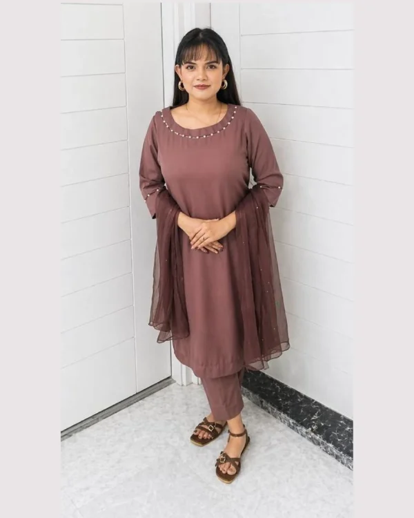 Elegant Mauve Satin Silk 3 Piece Festive Suit For Women Elegant Mauve Satin Silk 3 Piece Festive Suit For Women