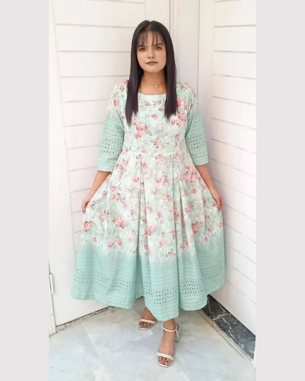 Pastel Aqua Floral Frock Set