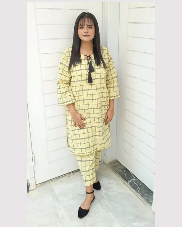 Untitled-2-26 Mustard Check Printed 2-Piece Lawn Suit