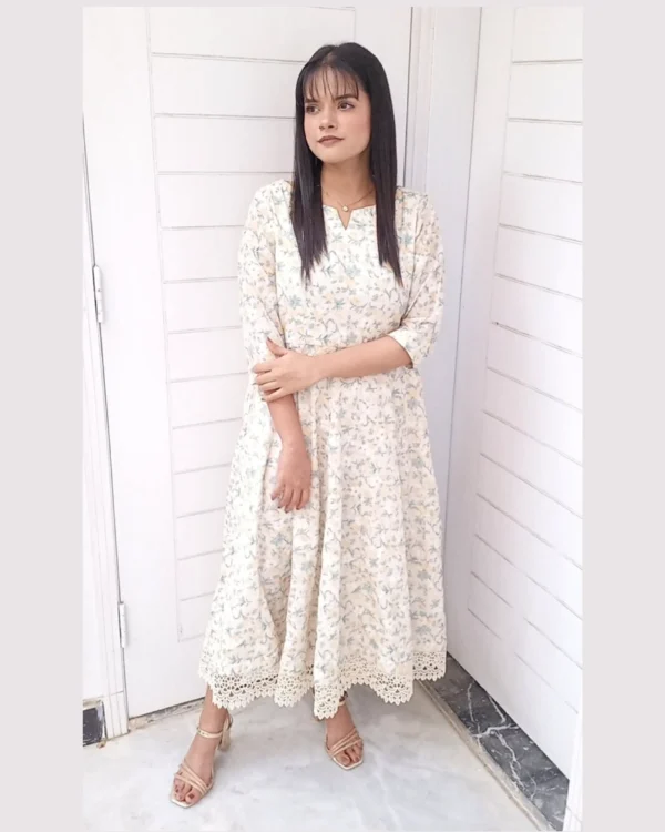Ivory Floral Chikankari Frock