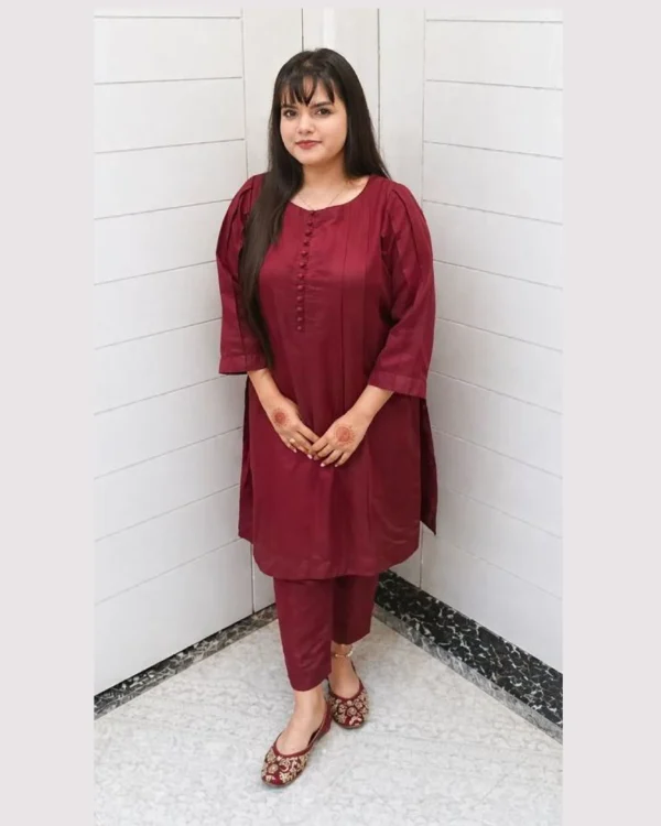 Untitled-2-33 Maroon Minimal Suit in Soft Viscose Fabric