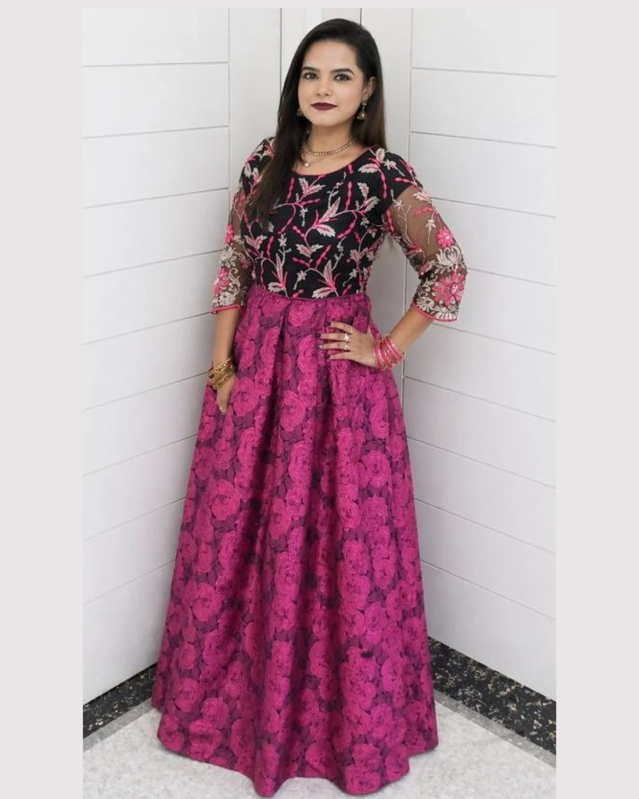 Untitled-2-34 Elegant Black Pink Embroidered Festive Kurti Lehenga For Women
