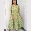 Pastel Olive Floral Frock Set For Women Elegant Pastel Olive Floral Frock Set For Women