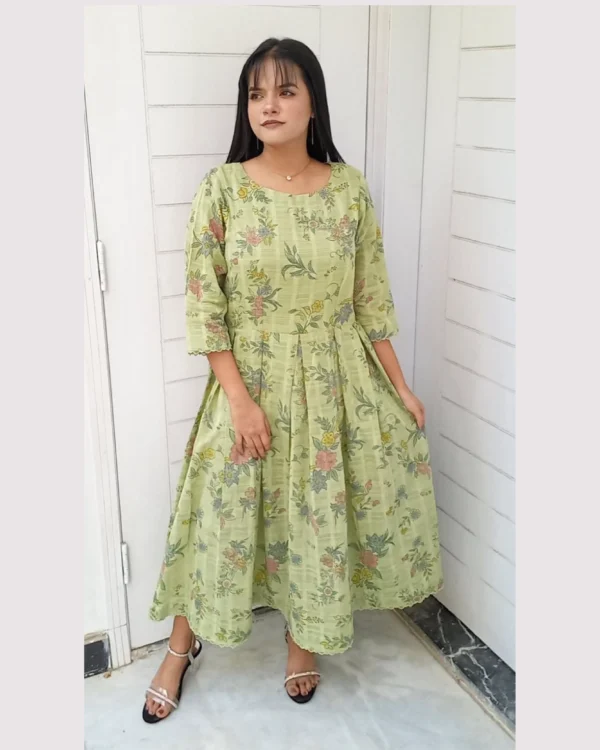 Pastel Olive Floral Frock Set For Women Elegant Pastel Olive Floral Frock Set For Women