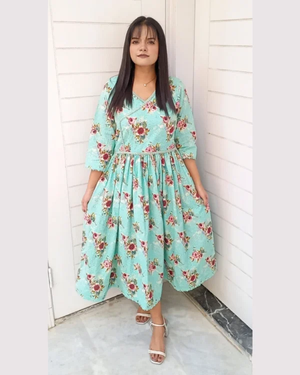 Aqua Blue Floral Frock Set