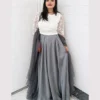 Untitled-3-02 White Net Kurti with Grey Silk Lehenga Set