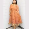Peach Organza Embroidered Frock