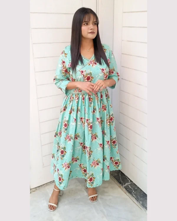 Aqua Blue Floral Frock Set