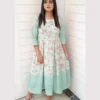 Elegant Pastel Aqua Floral Frock Set For Women
