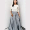 White Net Kurti With Grey Silk Festive Lehenga Set Elegant White Net Kurti With Grey Silk Festive Lehenga Set