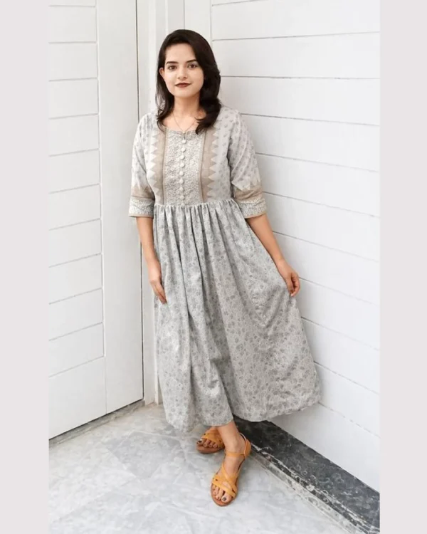 Grey Printed Lawn Frock With Trouser For Women Elegant Grey Printed Lawn Frock With Trouser For Women