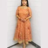 Peach Organza Embroidered Frock