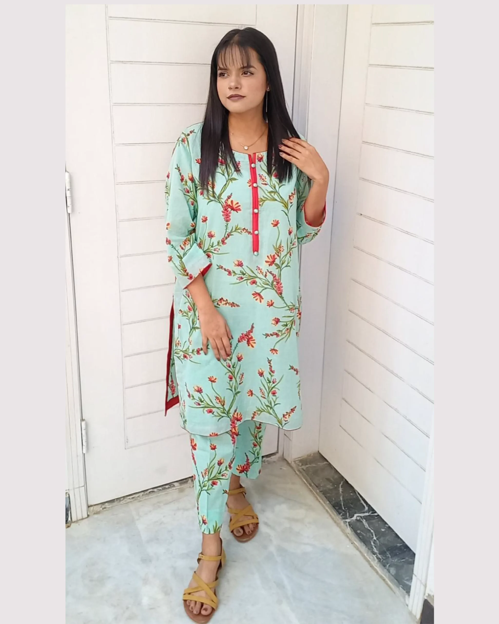 Mint Green Floral Printed 2 Piece Lawn Suit For Women Elegant Mint Green Floral Printed 2 Piece Lawn Suit For Women