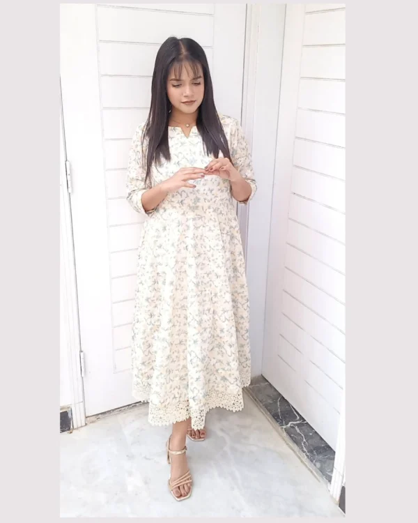 Ivory Floral Chikankari Frock