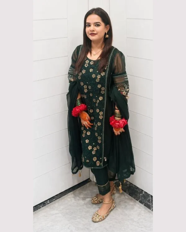Embroidered Emerald Green Chiffon Suit