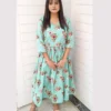Elegant Aqua Blue Floral Frock Set For Women
