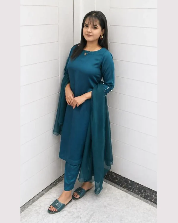 Untitled-4-05 Teal Satin Silk 3 Piece Suit