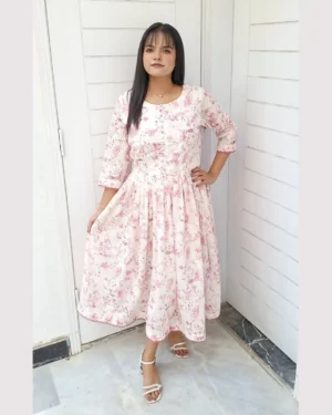 Soft Pink Chikankari Frock Set For Women Elegant Soft Pink Chikankari Frock Set For Women