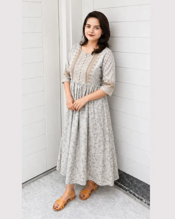 Untitled-4-09 Grey Printed Lawn Frock with Trouser
