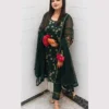 Elegant Embroidered Emerald Green Chiffon Festive Suit