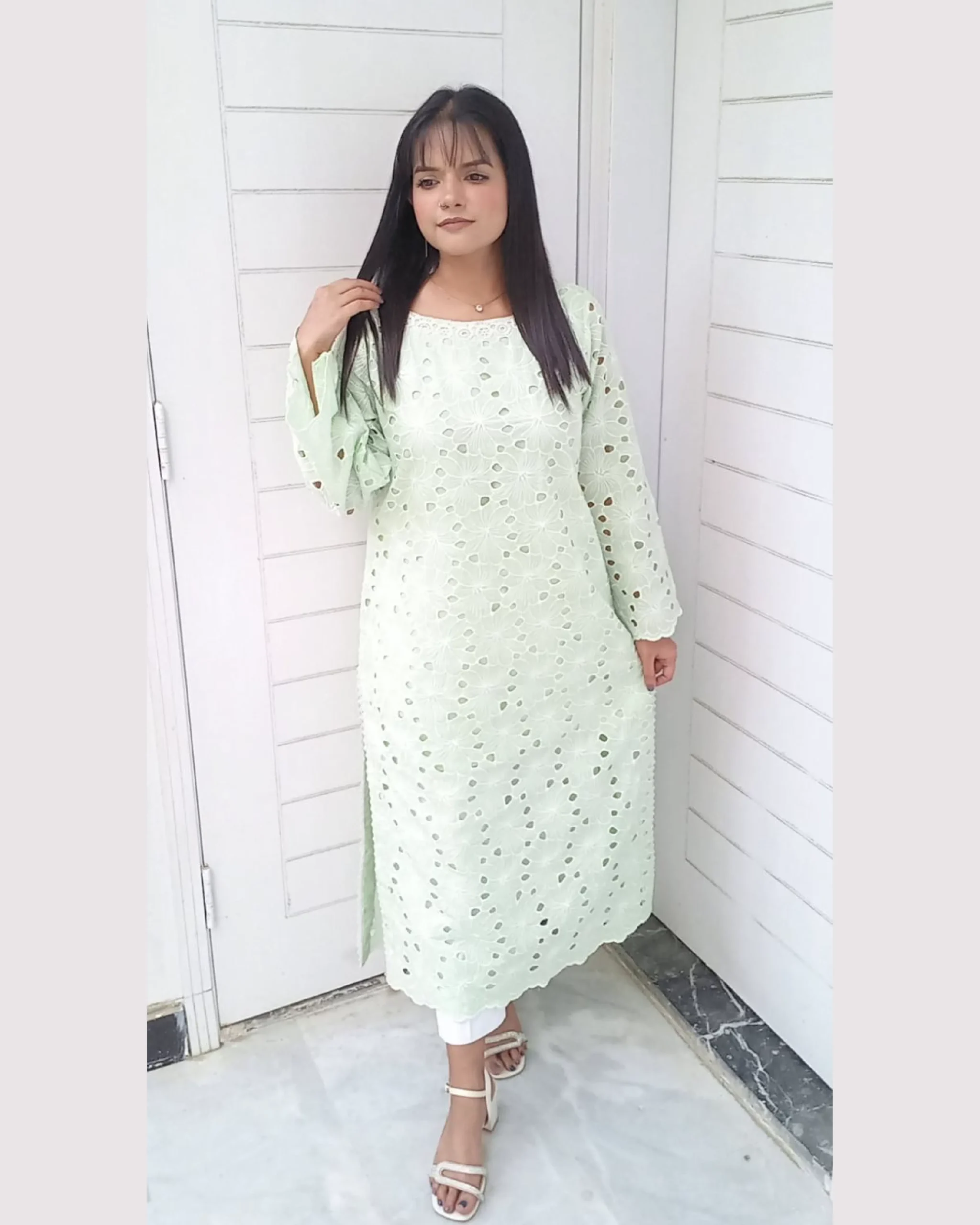 Mint Green Chikankari 2 Piece Lawn Set For Women Elegant Mint Green Chikankari 2 Piece Lawn Set For Women
