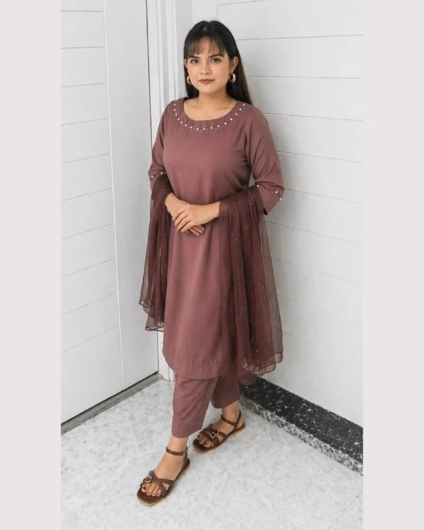Elegant Mauve Satin Silk 3 Piece Festive Suit For Women Elegant Mauve Satin Silk 3 Piece Festive Suit For Women