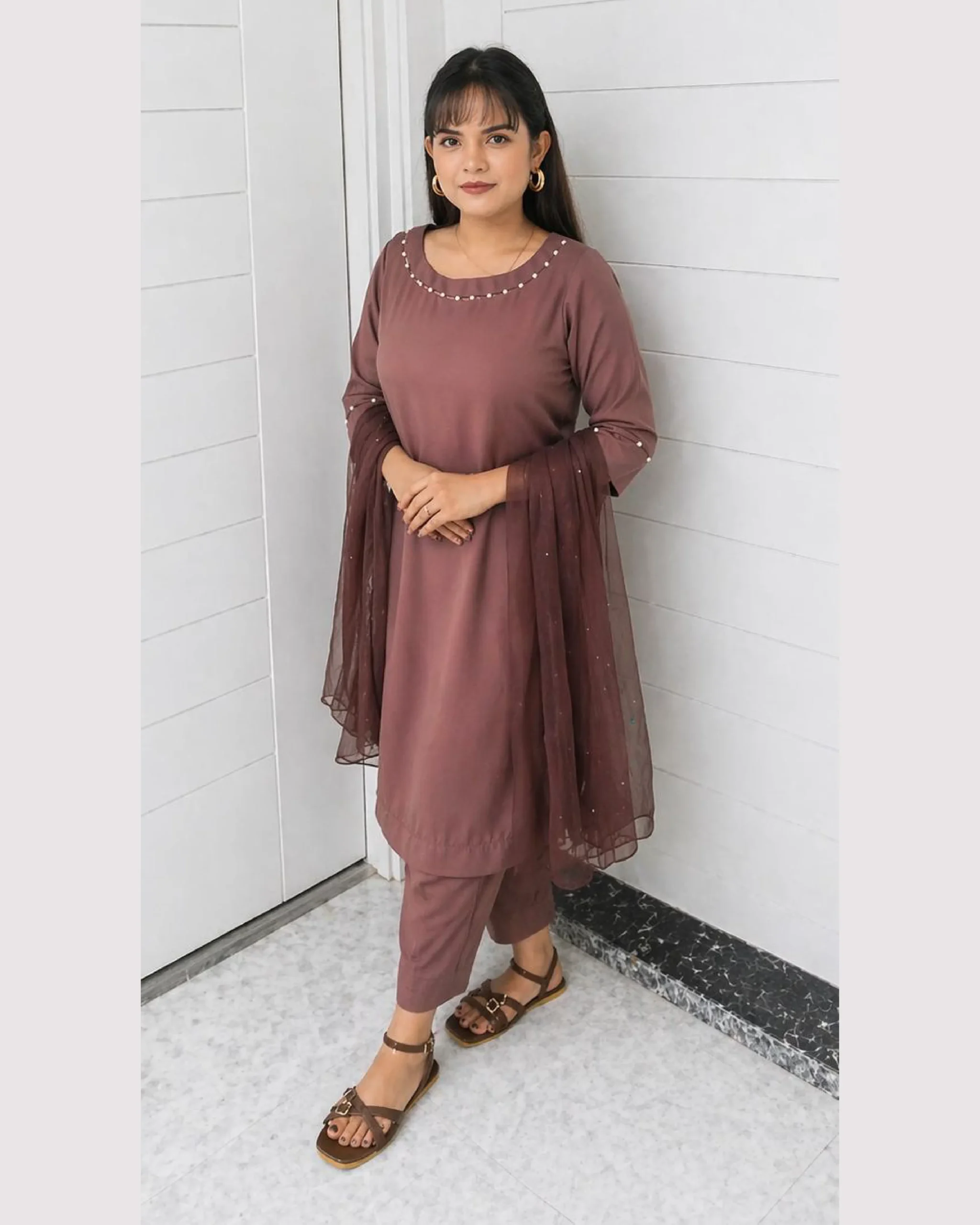 Elegant Mauve Satin Silk 3 Piece Festive Suit For Women Elegant Mauve Satin Silk 3 Piece Festive Suit For Women