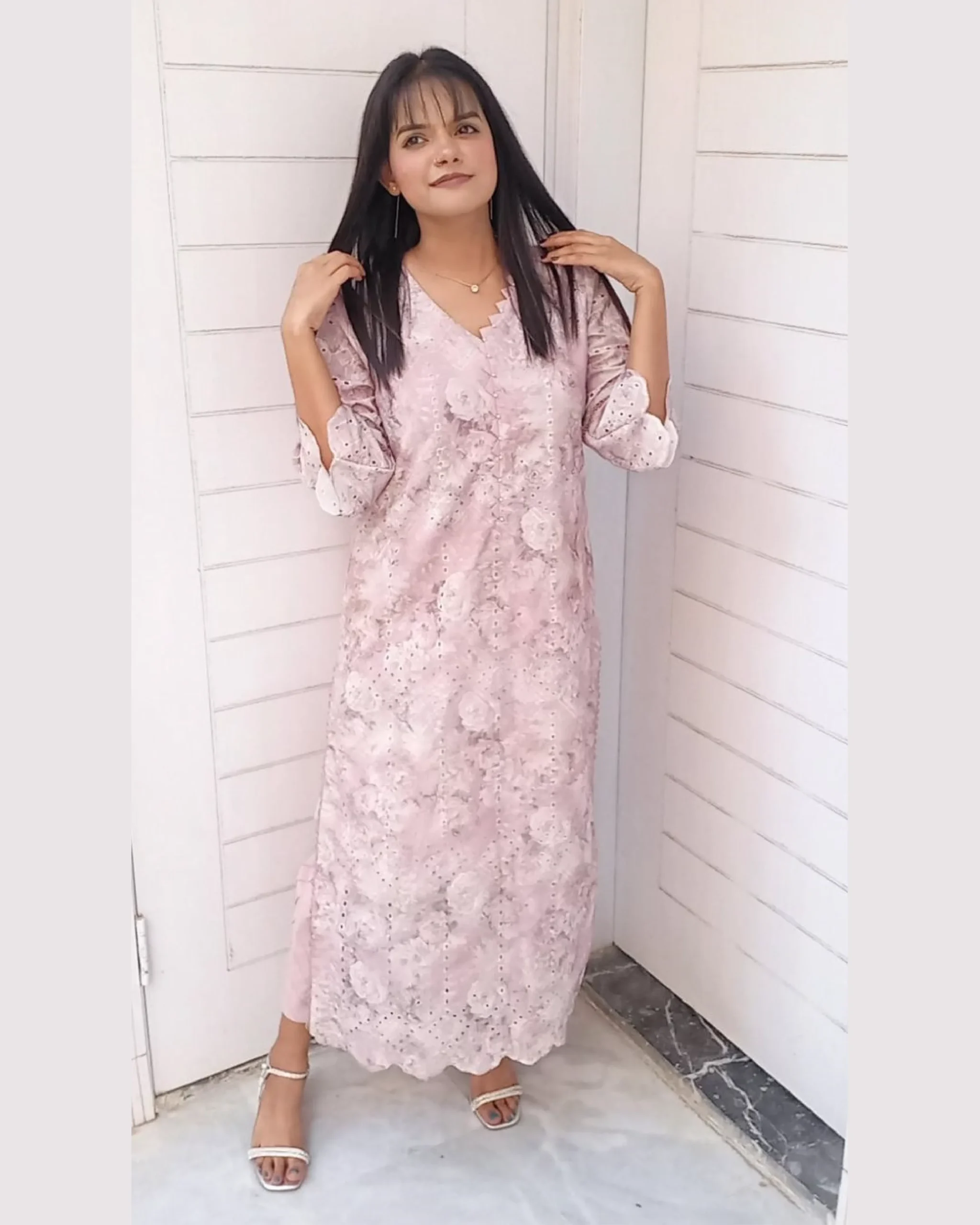 Blush Pink Chikankari 2 Piece Lawn Set For Women Elegant Blush Pink Chikankari 2 Piece Lawn Set For Women
