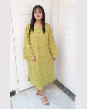 Elegant Lime Green Chikankari 2 Piece Lawn Set For Women
